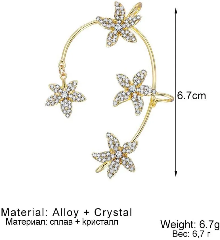Vintage Crystal Butterfly Flower Ear Cuffs 2pcs Non-pierced Sparkling Iced Out Rhinestone Butterfly Cartilage Climber Ear Wrap Prom Party Festival Ear Jewelry for Women (Gold flower)
