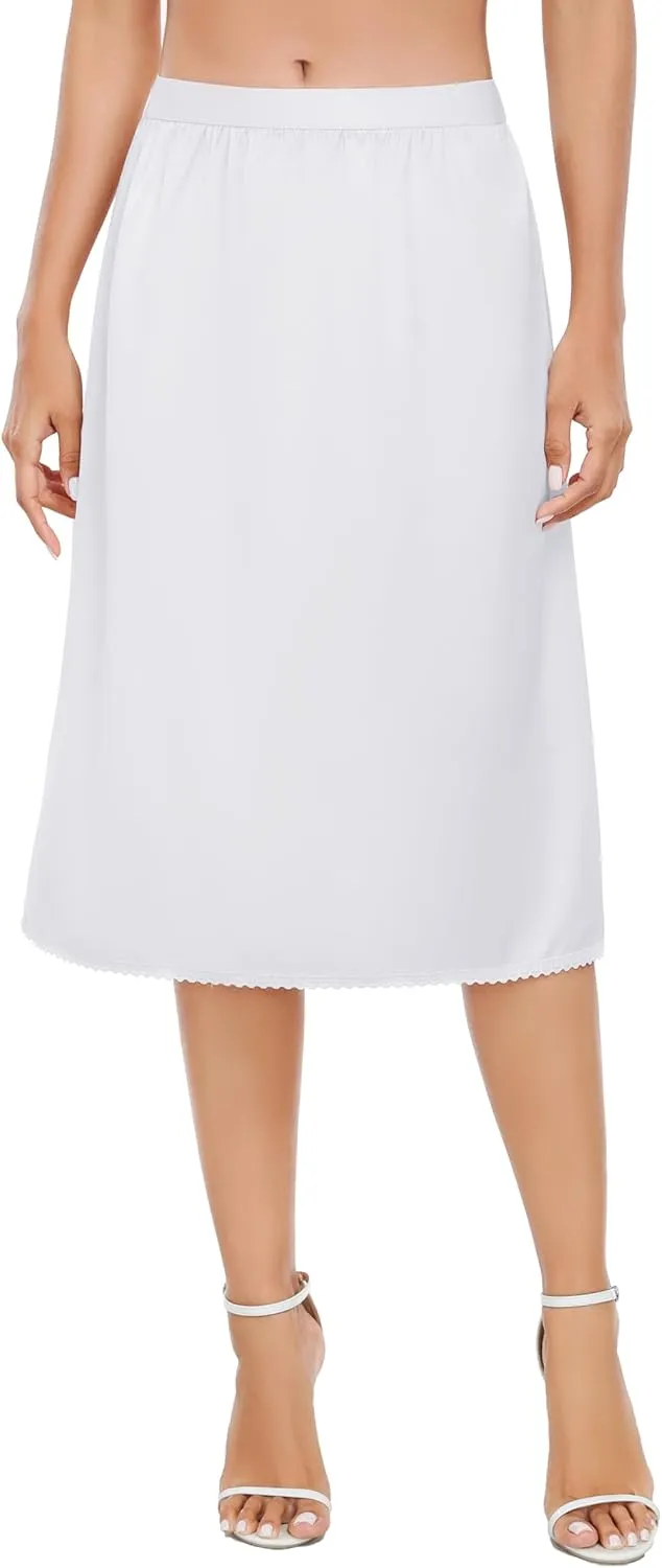 Vlazom Women's Satin Half Slip Lace Slip Skirt Long Half for Under Dress Skirt Extender S-XXL