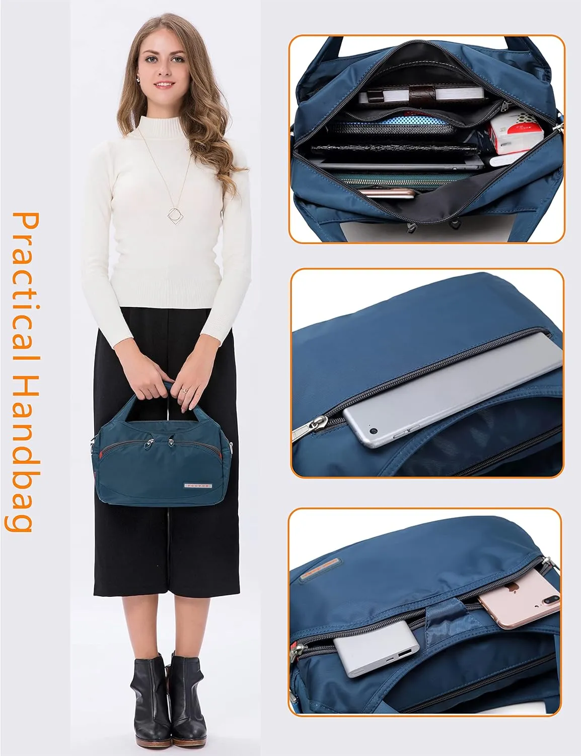 Waterproof Nylon Crossbody Bags for Women Multi-Pocket Shoulder Bag Travel Purse and Handbag