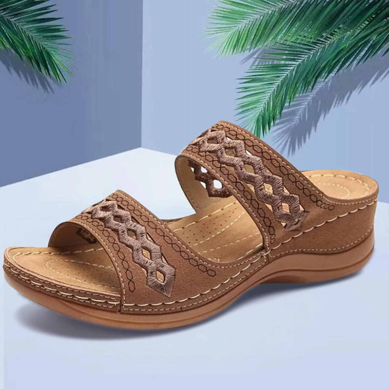 Wedge Sandals Women Comfortable Orthopedic Slippers Casual Arch Support Sandals Embroidered Outdoor Walking Shoes2
