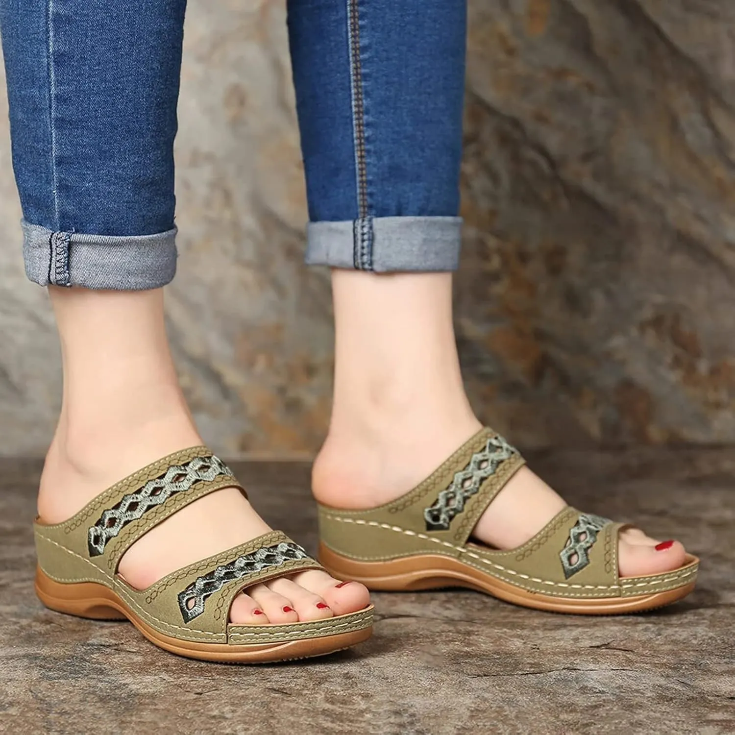 Wedge Sandals Women Comfortable Orthopedic Slippers Casual Arch Support Sandals Embroidered Outdoor Walking Shoes2