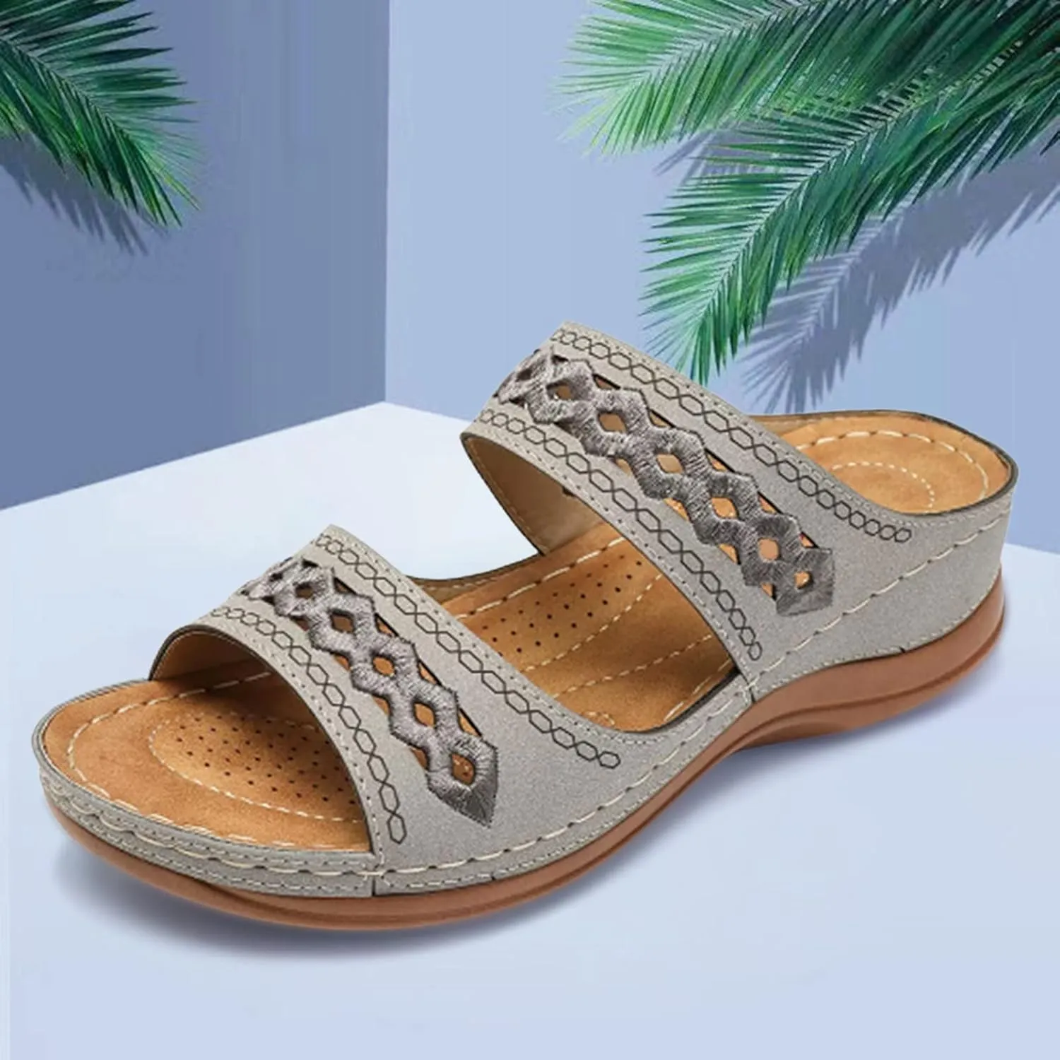 Wedge Sandals Women Comfortable Orthopedic Slippers Casual Arch Support Sandals Embroidered Outdoor Walking Shoes2