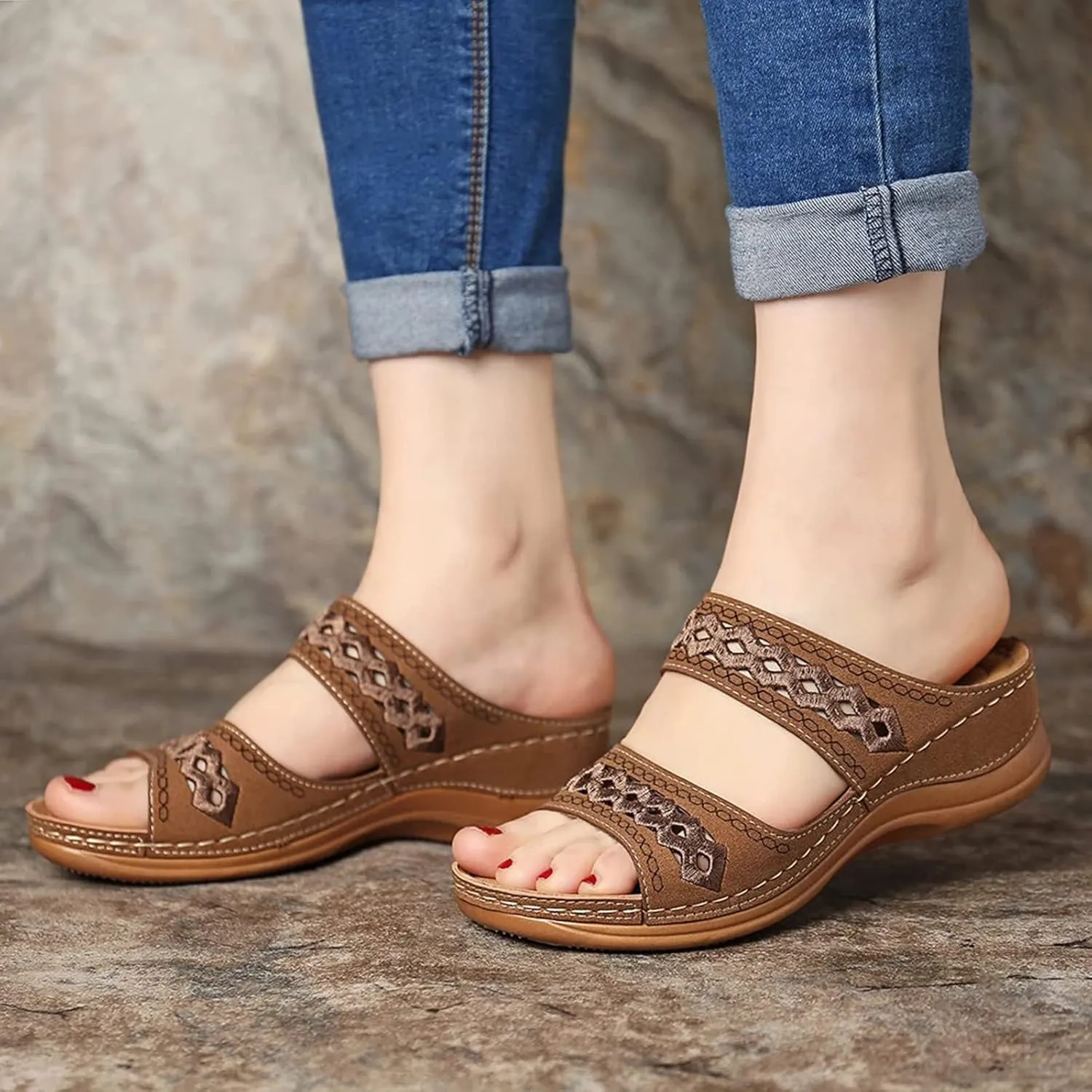 Wedge Sandals Women Comfortable Orthopedic Slippers Casual Arch Support Sandals Embroidered Outdoor Walking Shoes2