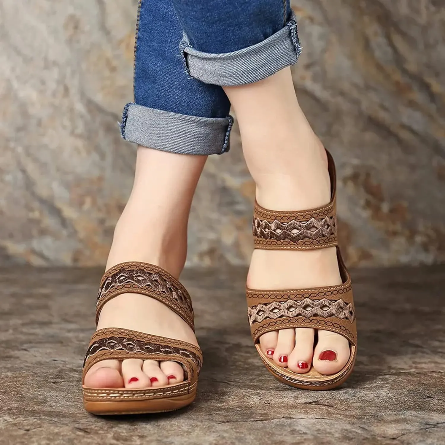 Wedge Sandals Women Comfortable Orthopedic Slippers Casual Arch Support Sandals Embroidered Outdoor Walking Shoes2