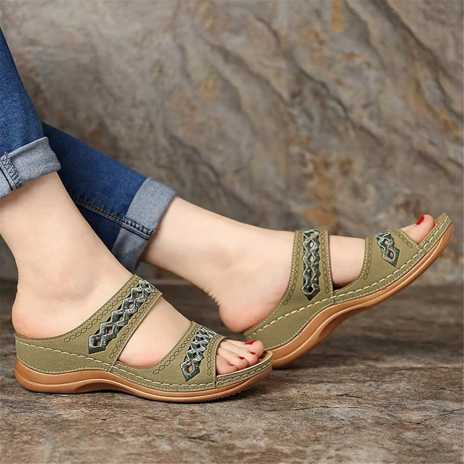 Wedge Sandals Women Comfortable Orthopedic Slippers Casual Arch Support Sandals Embroidered Outdoor Walking Shoes2