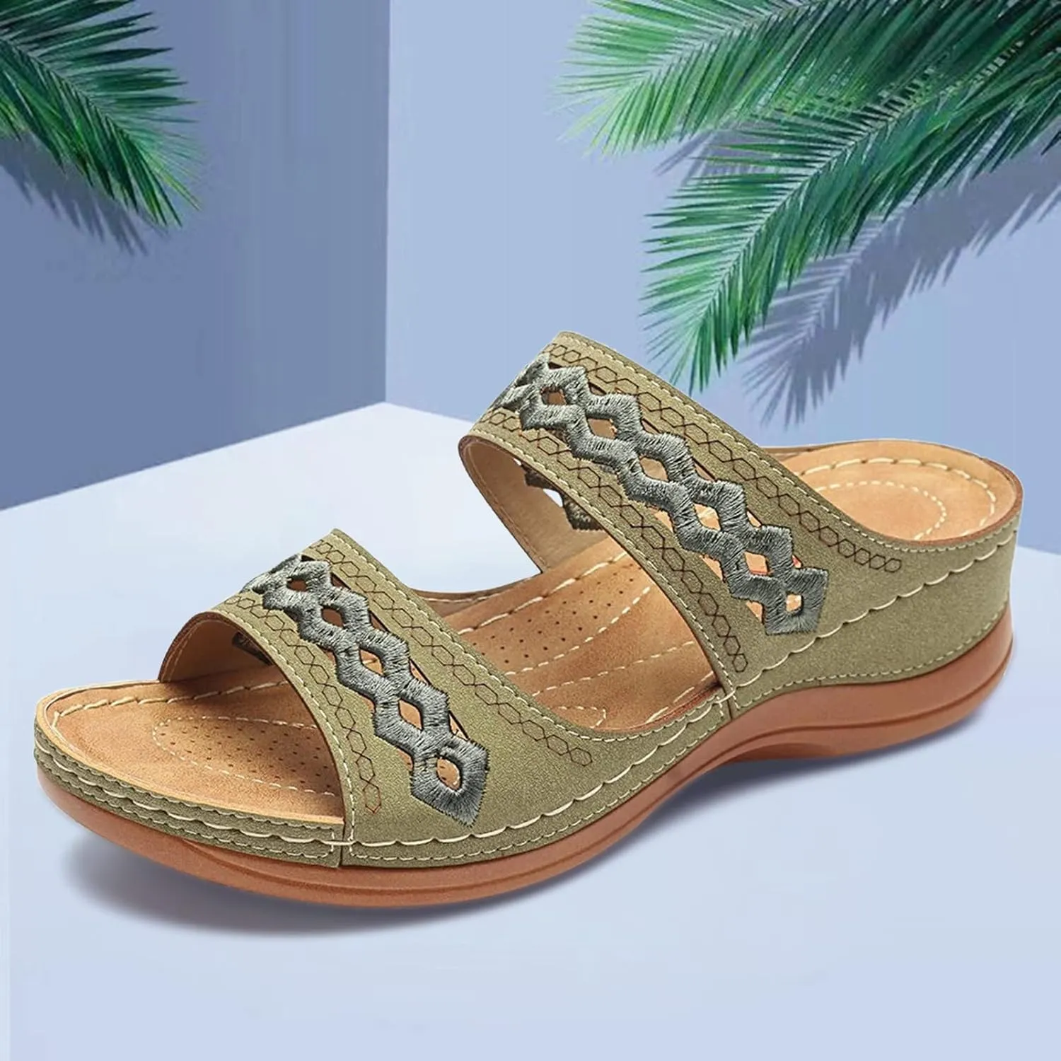 Wedge Sandals Women Comfortable Orthopedic Slippers Casual Arch Support Sandals Embroidered Outdoor Walking Shoes2