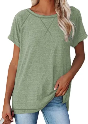 Welity Women's Tops Short Sleeve T Shirts Crewneck Casual Loose Fit Tunic Tops