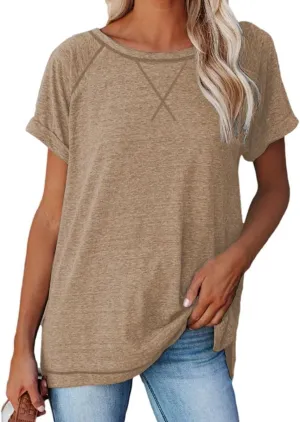 Welity Women's Tops Short Sleeve T Shirts Crewneck Casual Loose Fit Tunic Tops