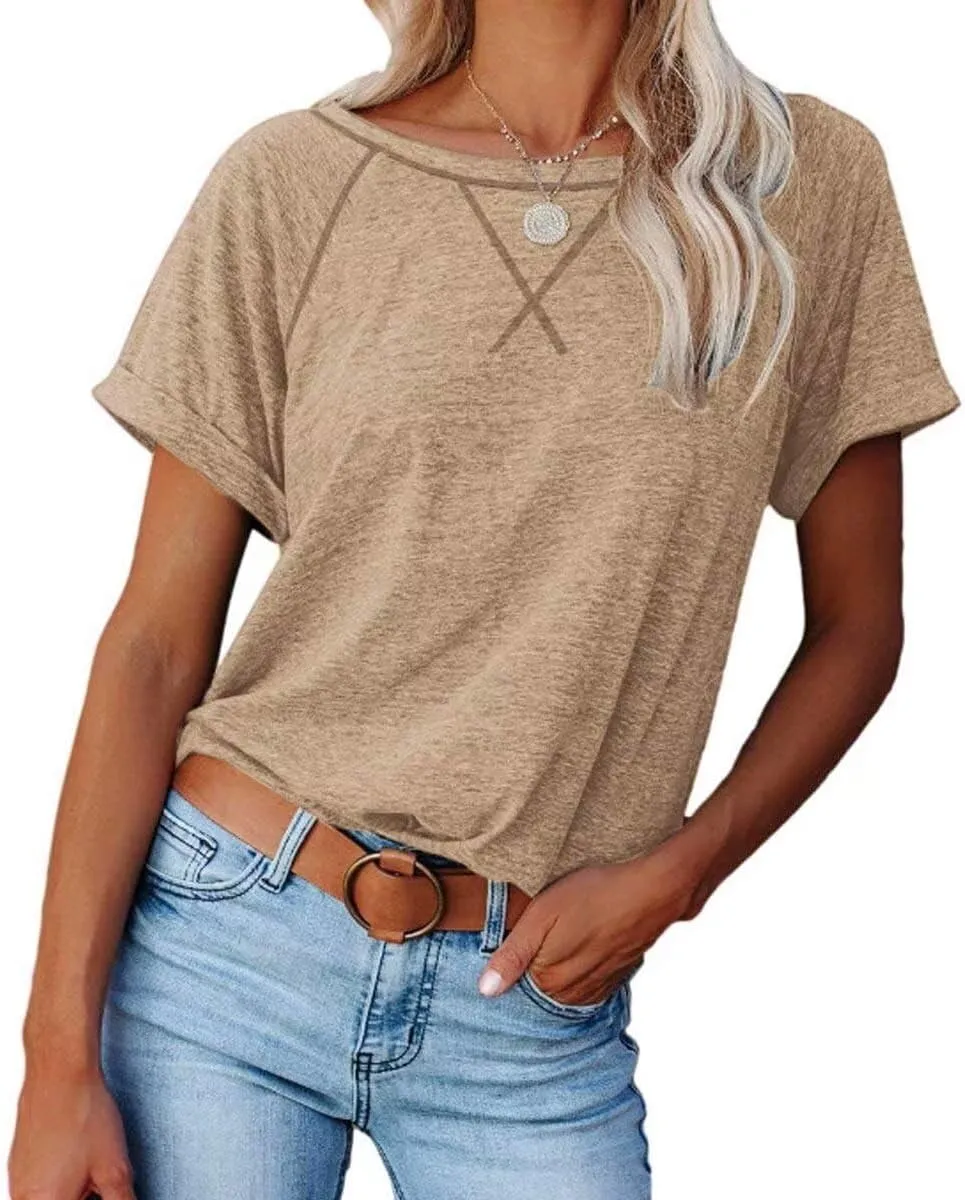 Welity Women's Tops Short Sleeve T Shirts Crewneck Casual Loose Fit Tunic Tops