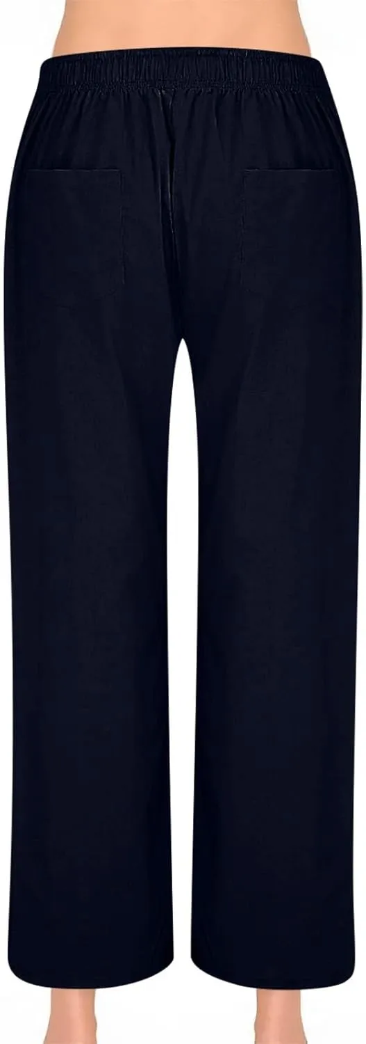 Wide Leg Palazzo Pants for Women Linen Pants High Waisted Summer Baggy Pant Casual Trousers with Pockets (S-2Xl)