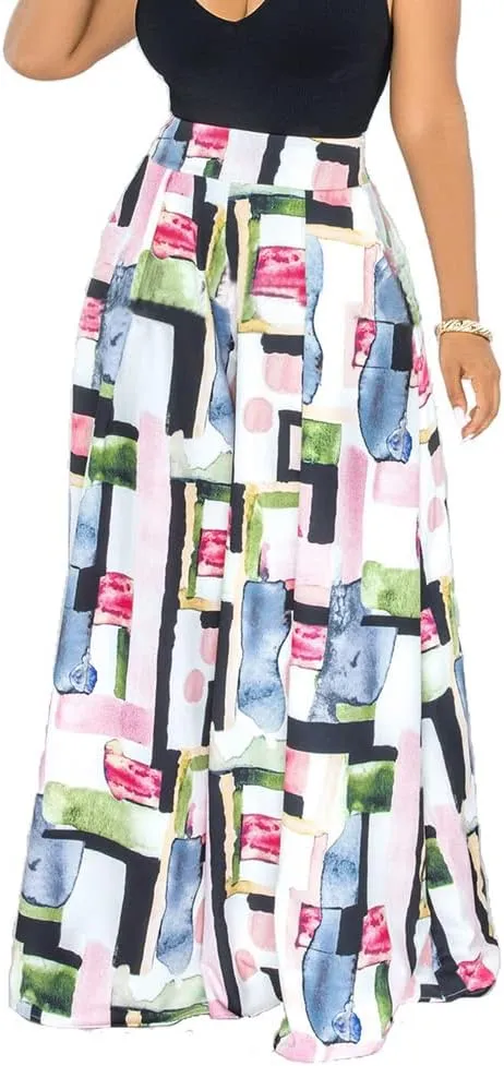 Wide Leg Pants for Women Casual Colorful Printed High Waist Palazzo Lounge Pants Loose Fit Trousers with Pockets