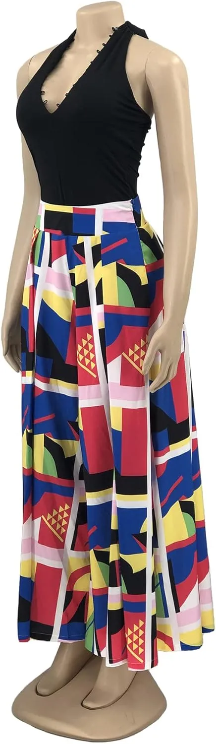 Wide Leg Pants for Women Casual Colorful Printed High Waist Palazzo Lounge Pants Loose Fit Trousers with Pockets