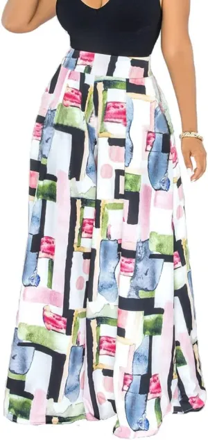 Wide Leg Pants for Women Casual Colorful Printed High Waist Palazzo Lounge Pants Loose Fit Trousers with Pockets