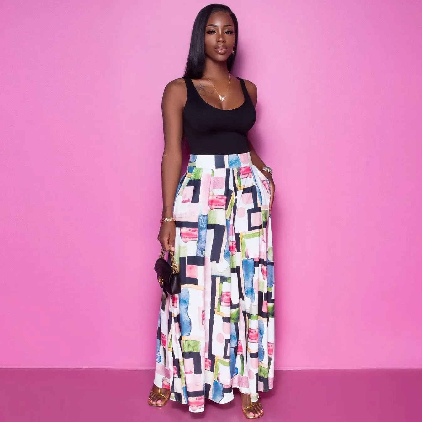 Wide Leg Pants for Women Casual Colorful Printed High Waist Palazzo Lounge Pants Loose Fit Trousers with Pockets