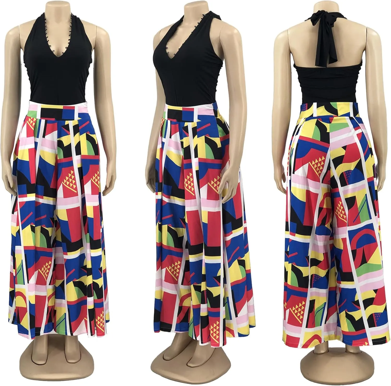 Wide Leg Pants for Women Casual Colorful Printed High Waist Palazzo Lounge Pants Loose Fit Trousers with Pockets