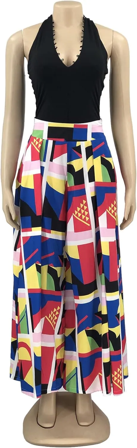 Wide Leg Pants for Women Casual Colorful Printed High Waist Palazzo Lounge Pants Loose Fit Trousers with Pockets