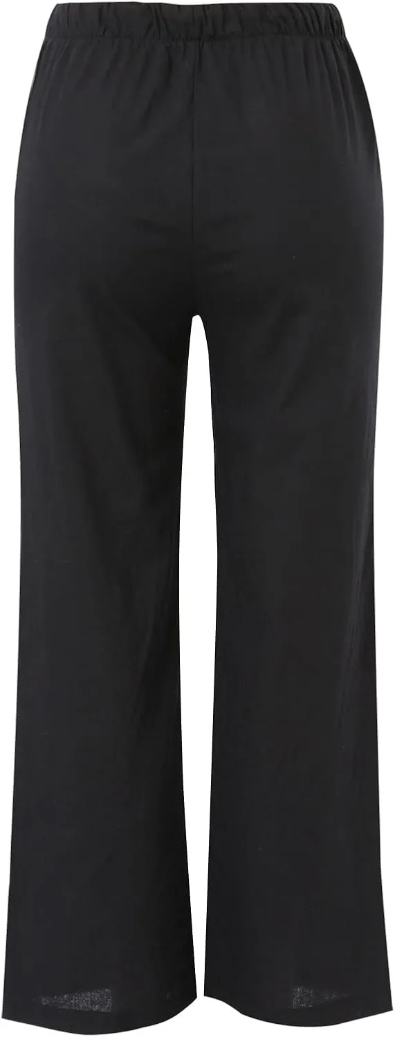 Wide Leg Pants Woman Baggy Lightweight Casual Palazzo Pants Drawstring Elastic Waisted Summer Comfy Outdoor Slacks