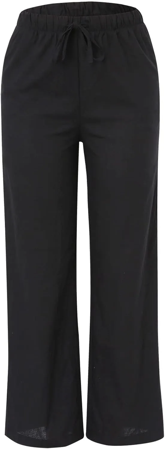 Wide Leg Pants Woman Baggy Lightweight Casual Palazzo Pants Drawstring Elastic Waisted Summer Comfy Outdoor Slacks