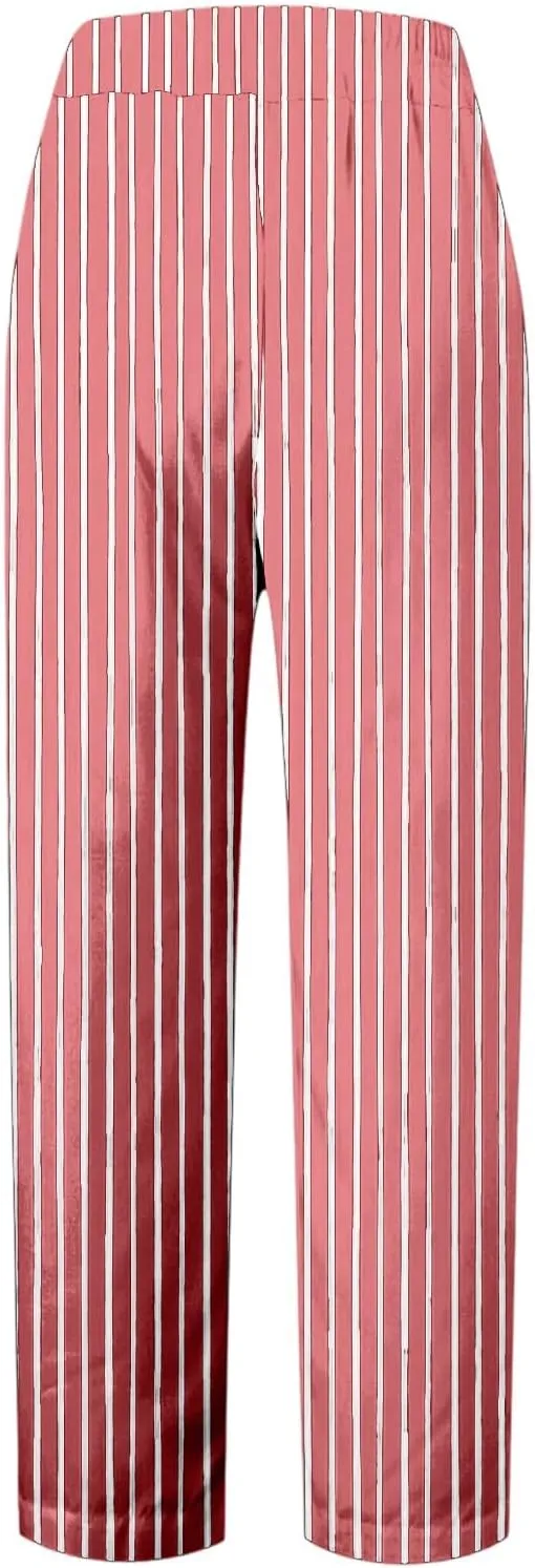 Wide Leg Trousers Women for Summer Vocation Trendy Striped High Waist Straight Leg Palazzo Trouser Jogger Pants Pockets