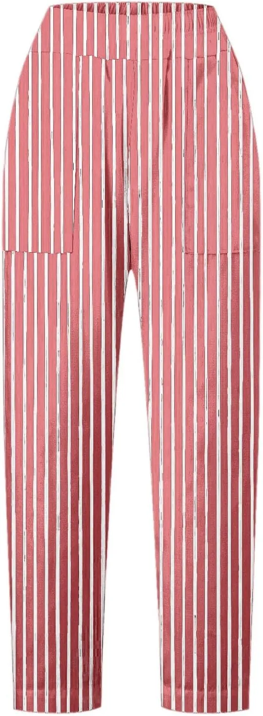 Wide Leg Trousers Women for Summer Vocation Trendy Striped High Waist Straight Leg Palazzo Trouser Jogger Pants Pockets