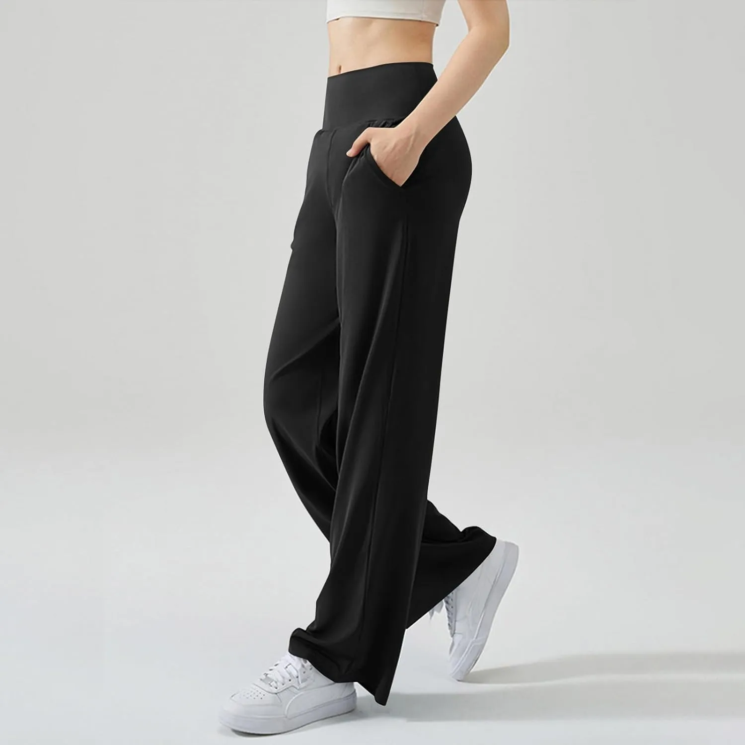 Wide Leg Yoga Pants for Women Stretchy High Waisted Flare Yoga Pants with Pockets Summer Cozy Baggy Pant with Pockets