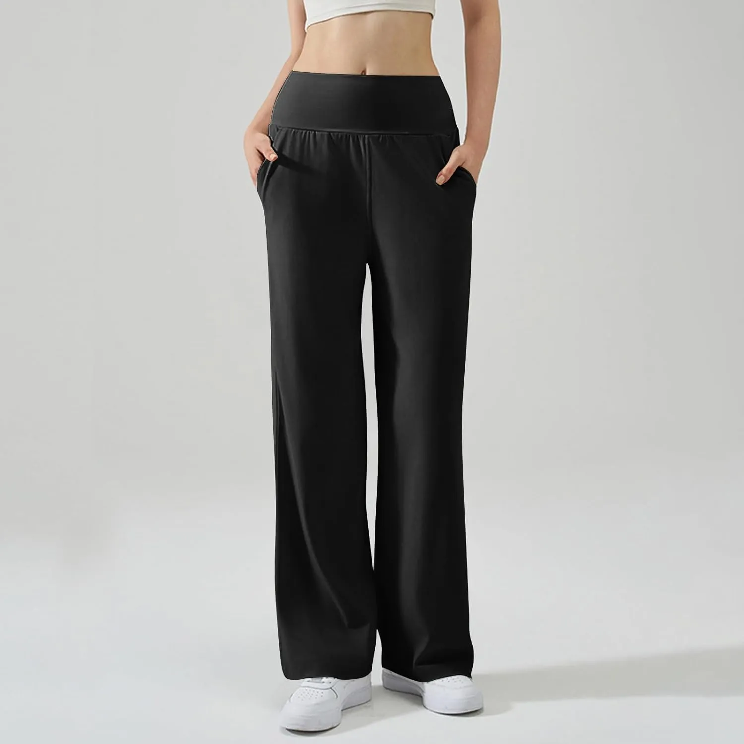Wide Leg Yoga Pants for Women Stretchy High Waisted Flare Yoga Pants with Pockets Summer Cozy Baggy Pant with Pockets