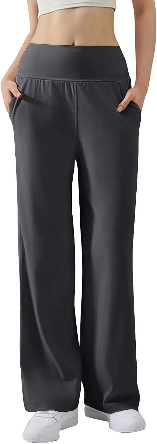 Wide Leg Yoga Pants for Women Stretchy High Waisted Flare Yoga Pants with Pockets Summer Cozy Baggy Pant with Pockets
