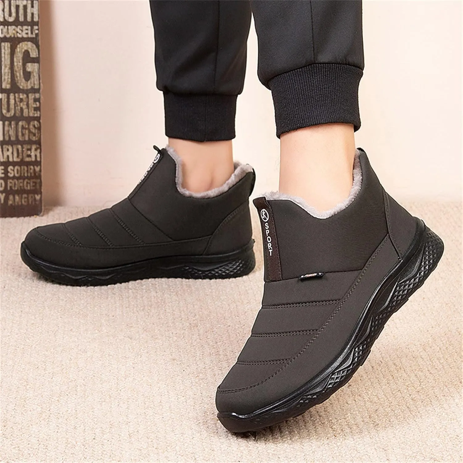 Winter Boots High top Flat bottomed Shoes Velvet Men's And Snow Water Warm Men's boots Hiking Boots Men Size 12, 8.5
