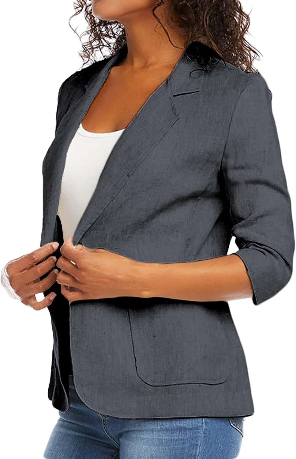 Women Cotton Linen Blazer Business Casual Lightweight One Button Work Suit Jacket Summer Trendy 2025