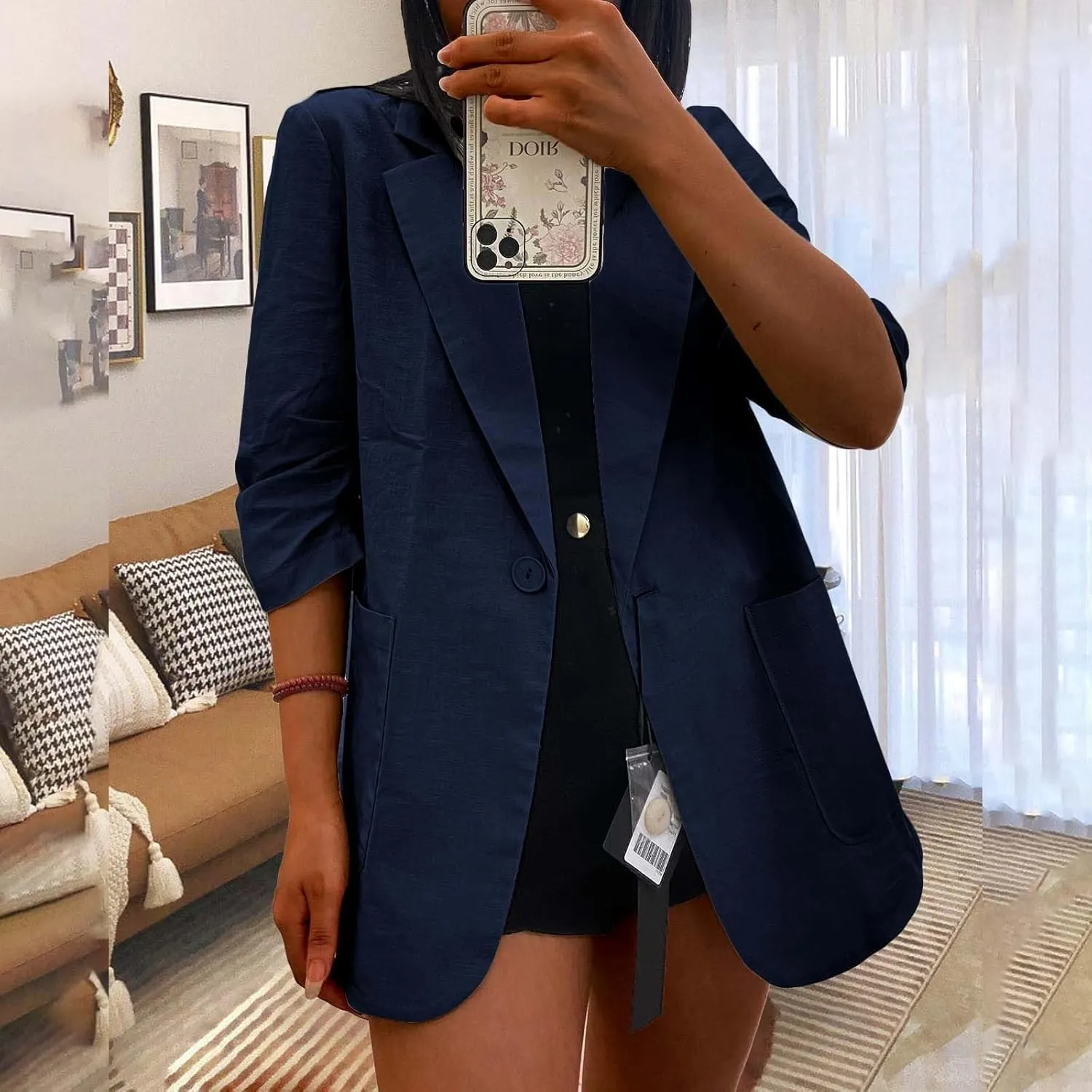 Women Cotton Linen Blazer Business Casual Lightweight One Button Work Suit Jacket Summer Trendy 2025