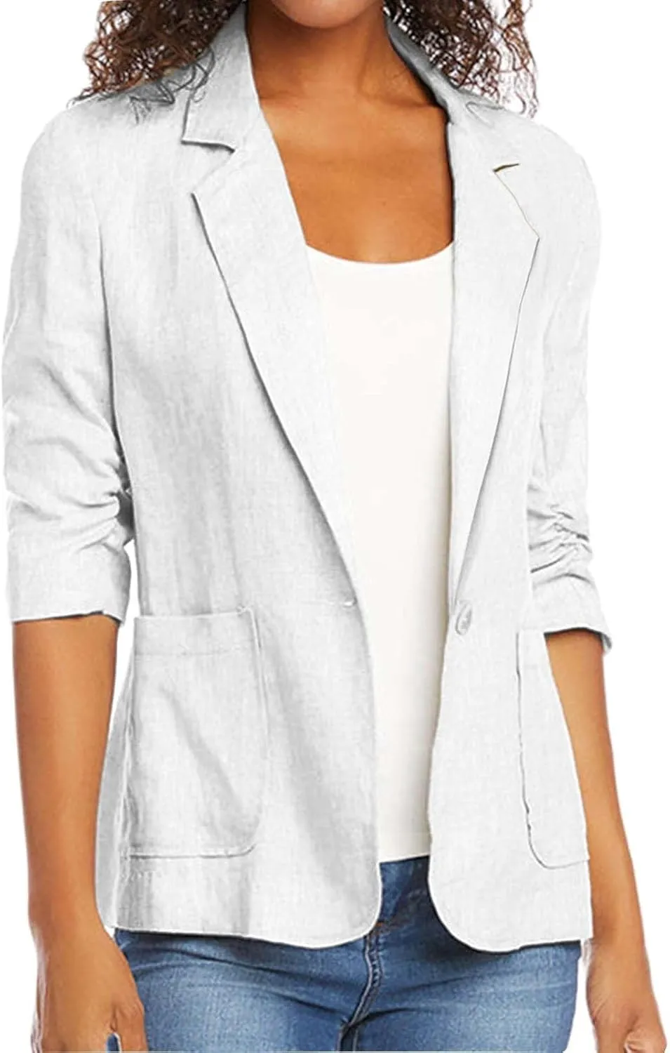 Women Cotton Linen Blazer Business Casual Lightweight One Button Work Suit Jacket Summer Trendy 2025