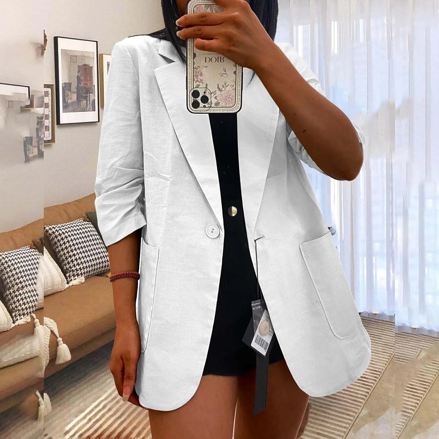 Women Cotton Linen Blazer Business Casual Lightweight One Button Work Suit Jacket Summer Trendy 2025