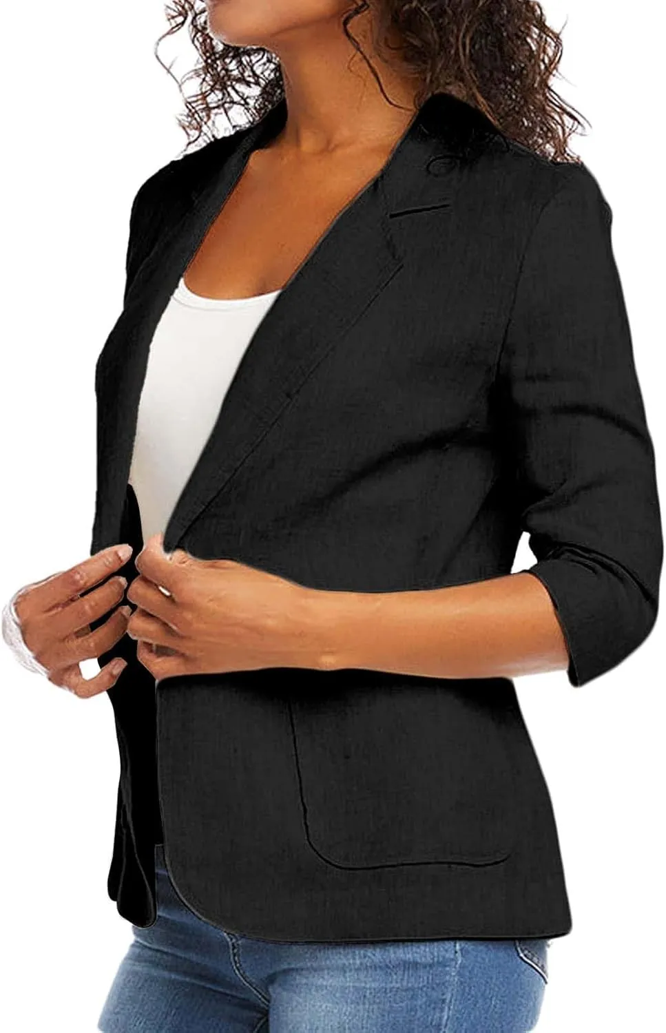 Women Cotton Linen Blazer Business Casual Lightweight One Button Work Suit Jacket Summer Trendy 2025