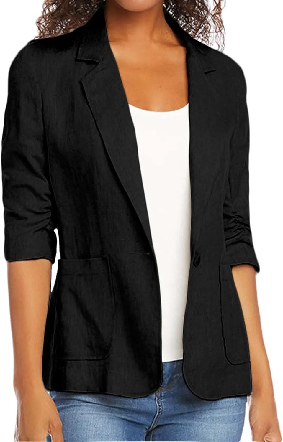 Women Cotton Linen Blazer Business Casual Lightweight One Button Work Suit Jacket Summer Trendy 2025