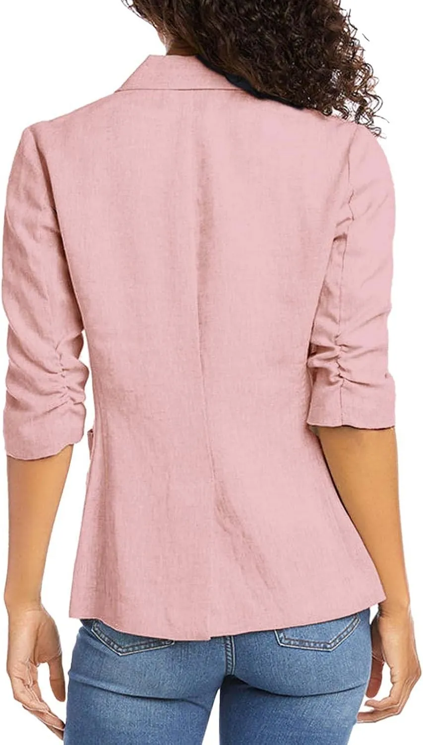 Women Cotton Linen Blazer Business Casual Lightweight One Button Work Suit Jacket Summer Trendy 2025