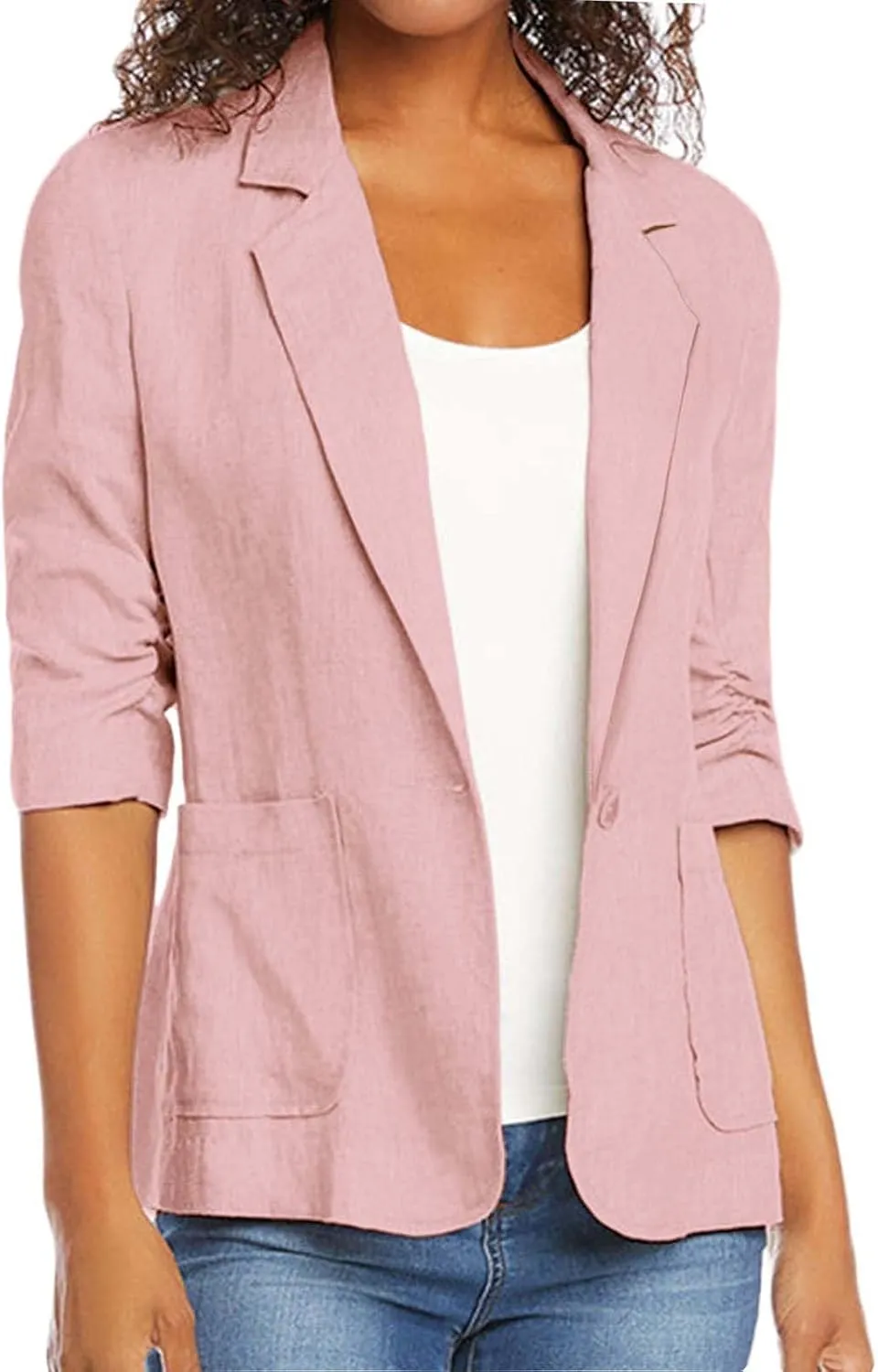 Women Cotton Linen Blazer Business Casual Lightweight One Button Work Suit Jacket Summer Trendy 2025