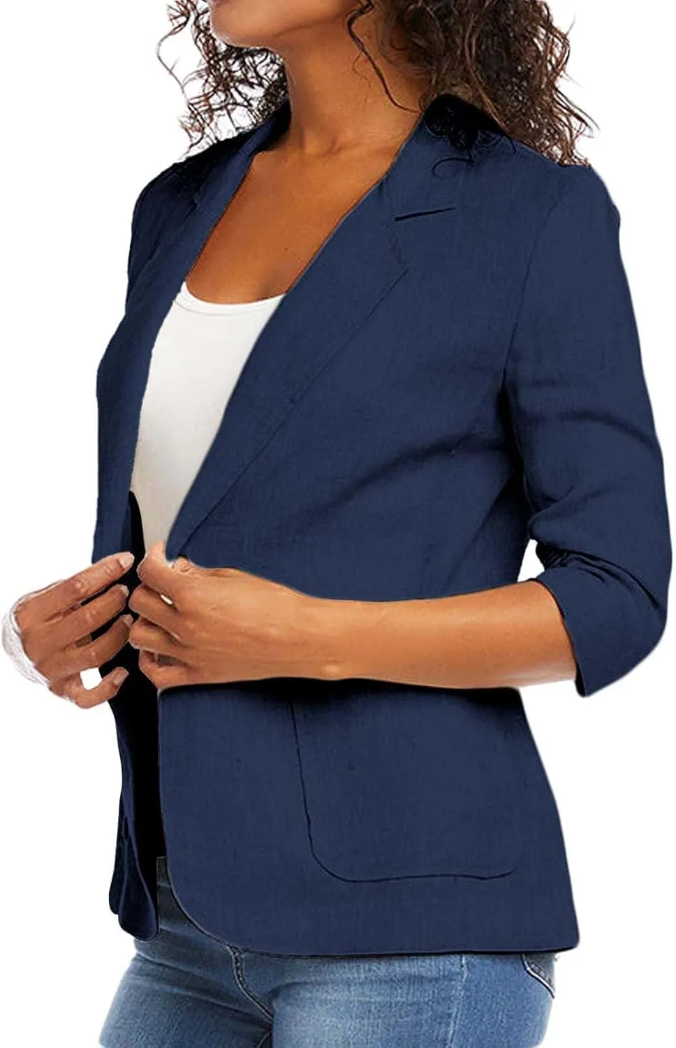 Women Cotton Linen Blazer Business Casual Lightweight One Button Work Suit Jacket Summer Trendy 2025