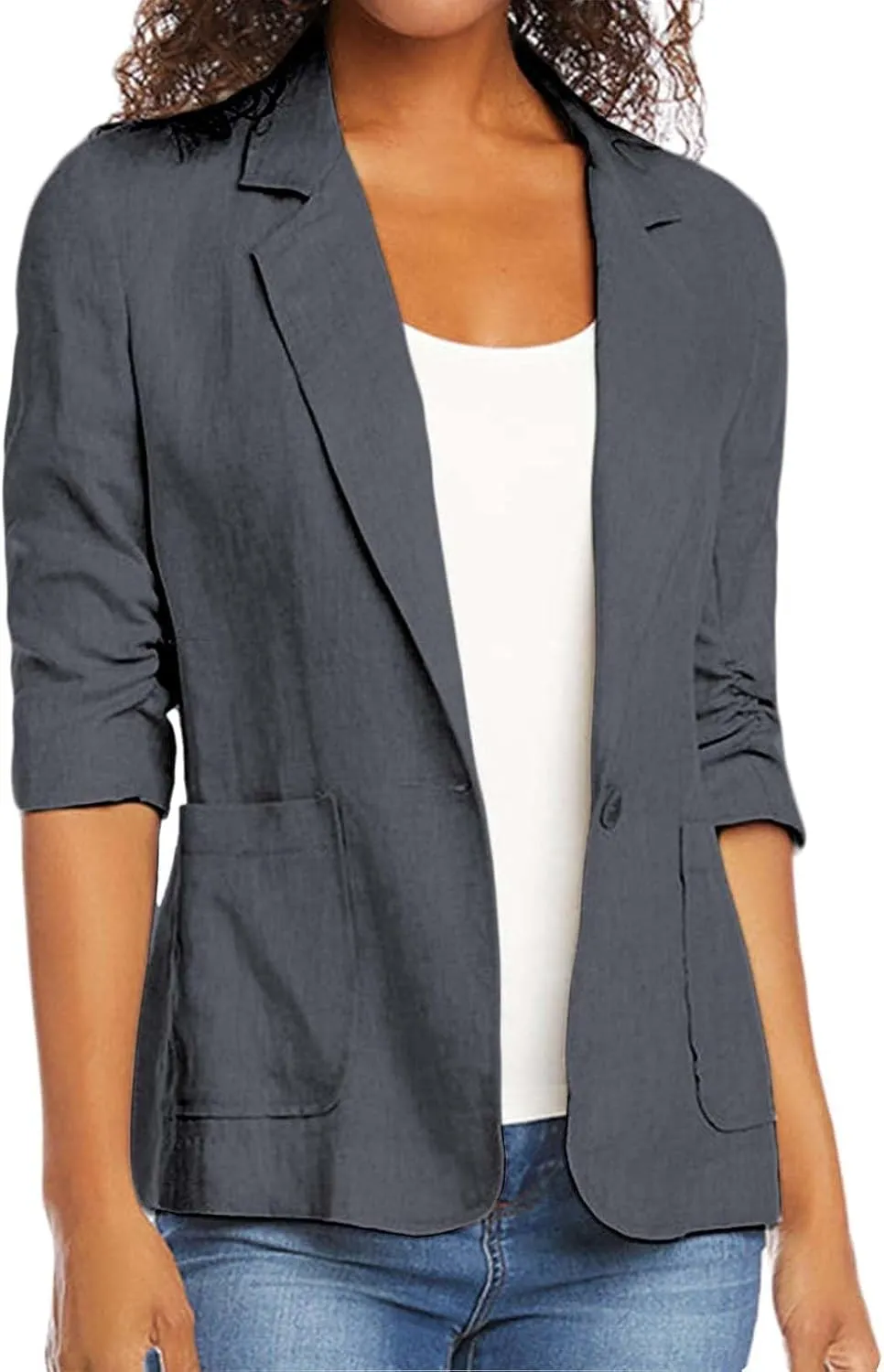 Women Cotton Linen Blazer Business Casual Lightweight One Button Work Suit Jacket Summer Trendy 2025