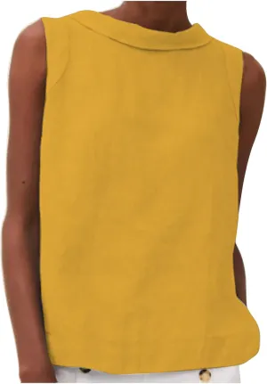 Women Cotton Linen Sleeveless Crop Tank Tops O Neck Shirt Casual Solid Color Loose Fit Comfy T-Shirt Blouse Vest