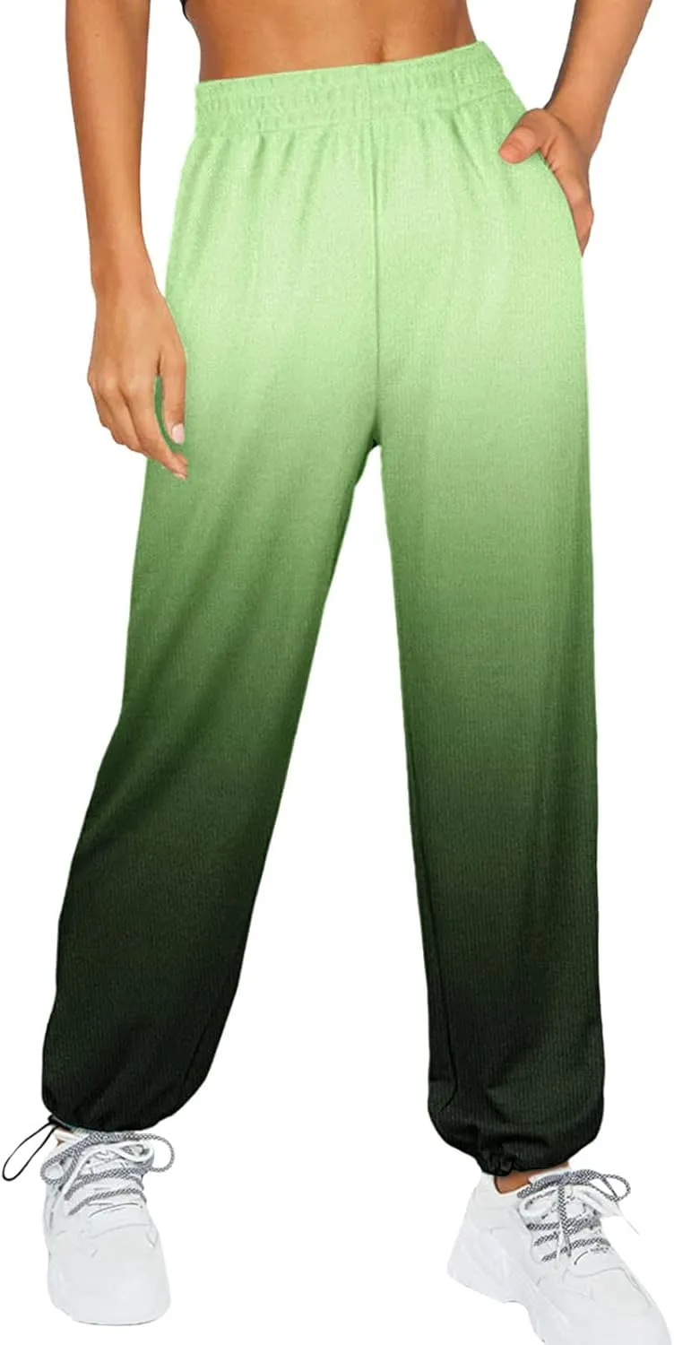 Women Gradient Print Bottom Sweatpants Pockets High Waist Sporty Gym Athletic Fit Jogger Dress Pants for Women Petite