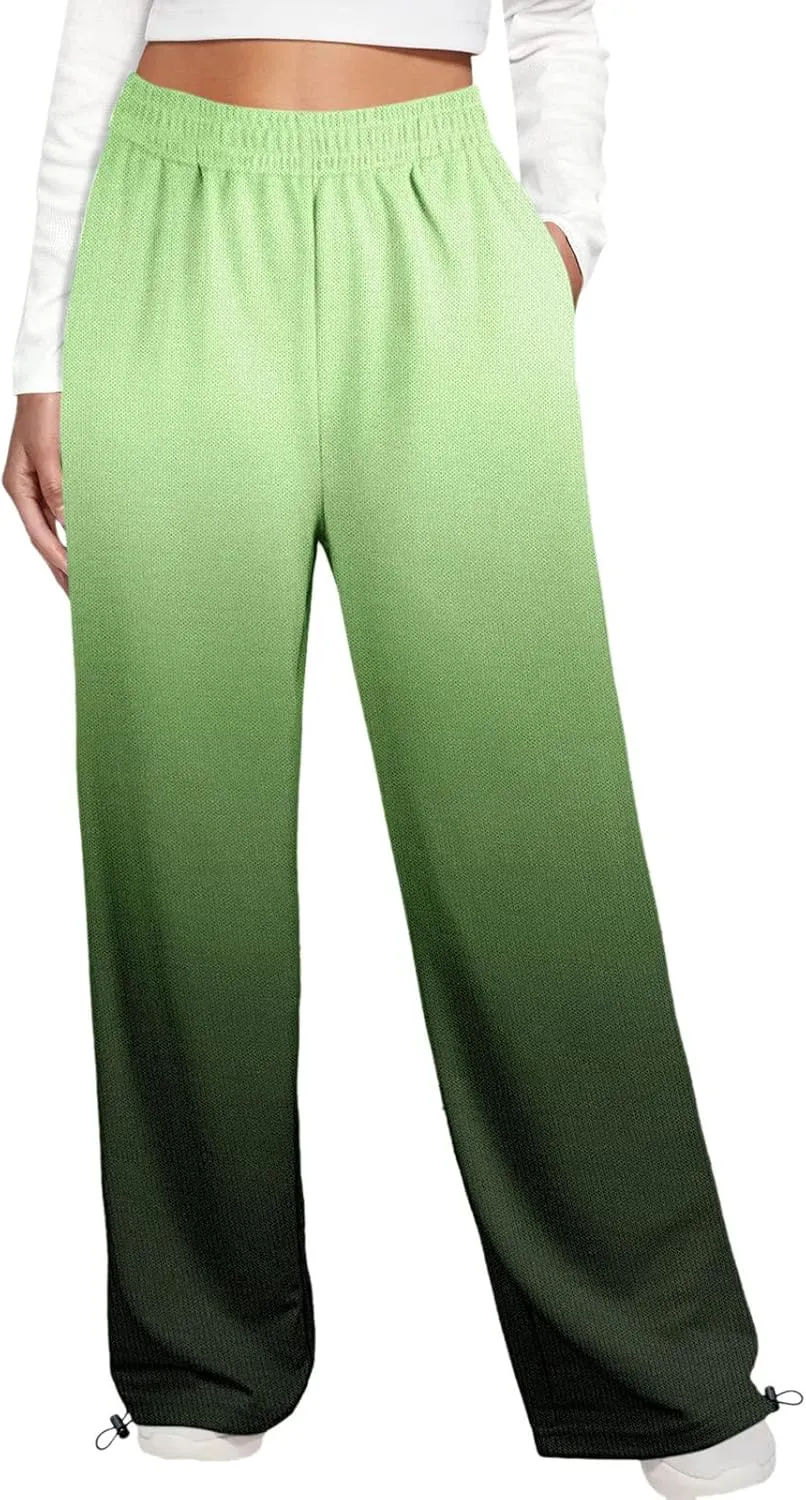Women Gradient Print Bottom Sweatpants Pockets High Waist Sporty Gym Athletic Fit Jogger Dress Pants for Women Petite