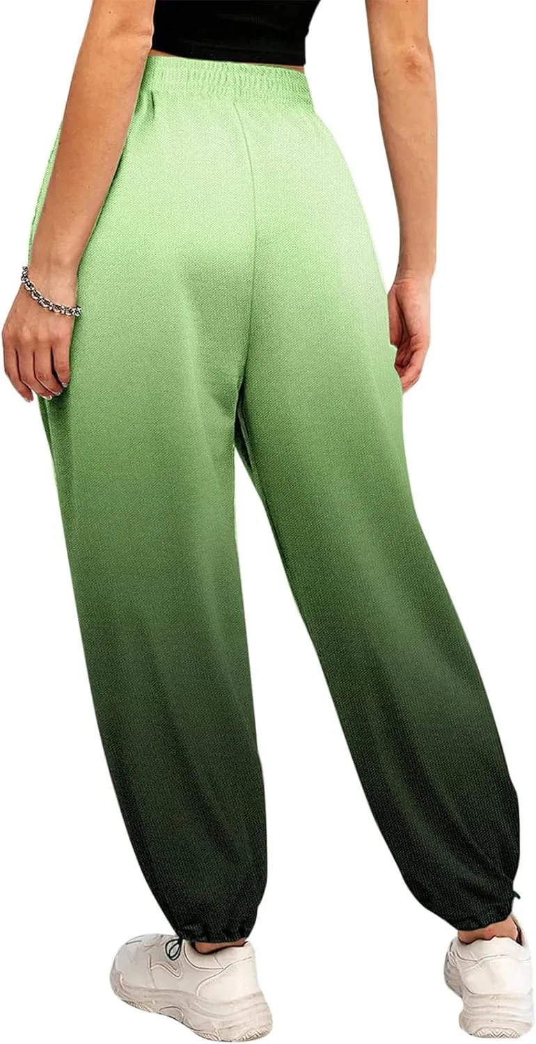 Women Gradient Print Bottom Sweatpants Pockets High Waist Sporty Gym Athletic Fit Jogger Dress Pants for Women Petite
