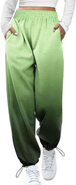 Women Gradient Print Bottom Sweatpants Pockets High Waist Sporty Gym Athletic Fit Jogger Dress Pants for Women Petite