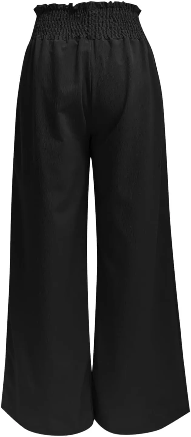Women High Waist Button Wide Leg Pants with Pocket Split Trousers Solid Colour Vintage Fashion Boho Casual Pant
