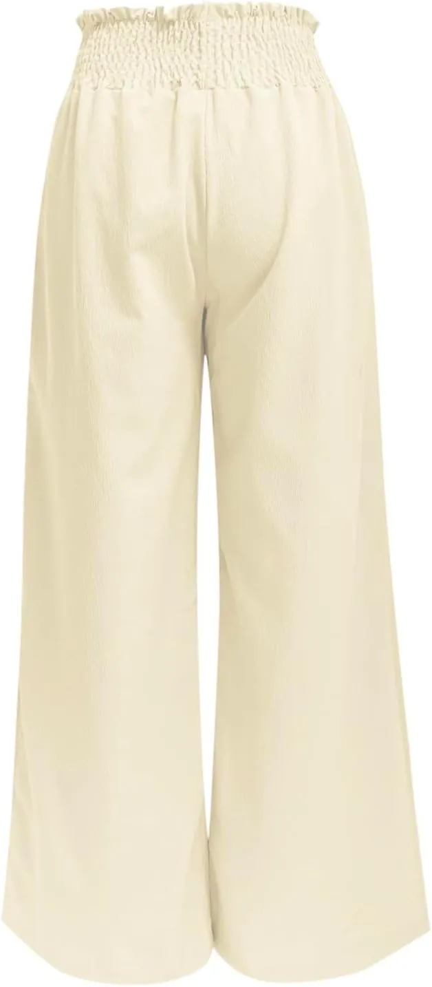 Women High Waist Button Wide Leg Pants with Pocket Split Trousers Solid Colour Vintage Fashion Boho Casual Pant