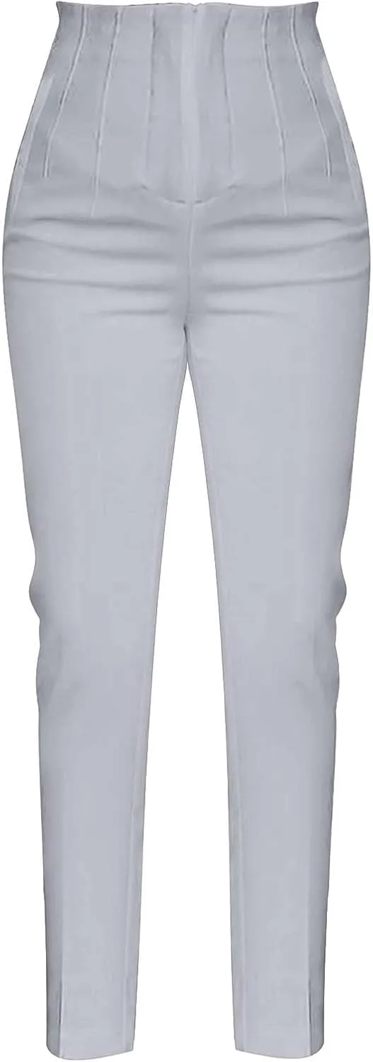 Women High Waist Cropped Work Pants Solid Zipper Trouser Pant Casual Baggy Elastic Waist Trouser Wide Leg Pant with