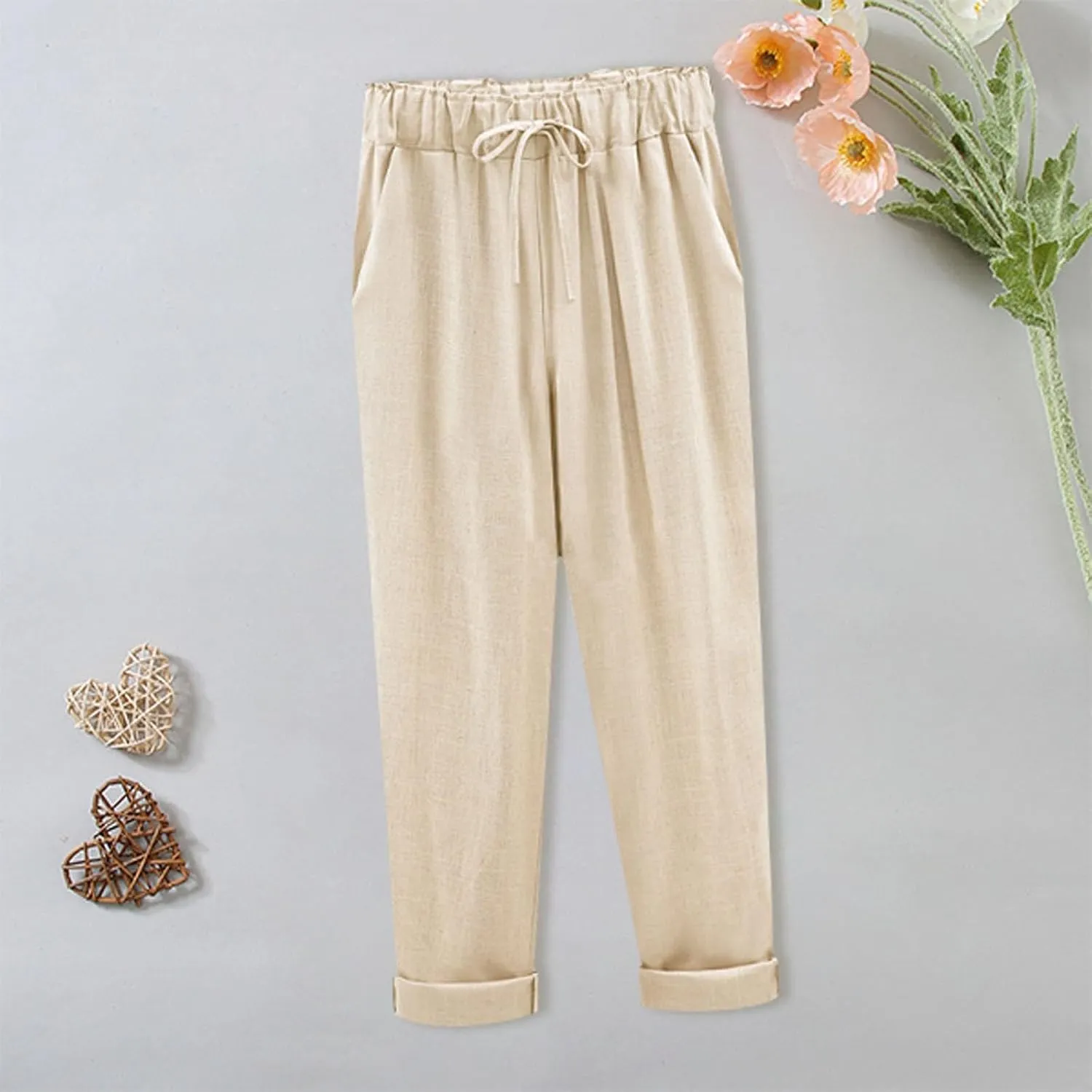Women Straight Pants Loose Thin Summer Trousers Wide Leg High Waist Trouser Pants Solid Color Skin-Friendly Pants