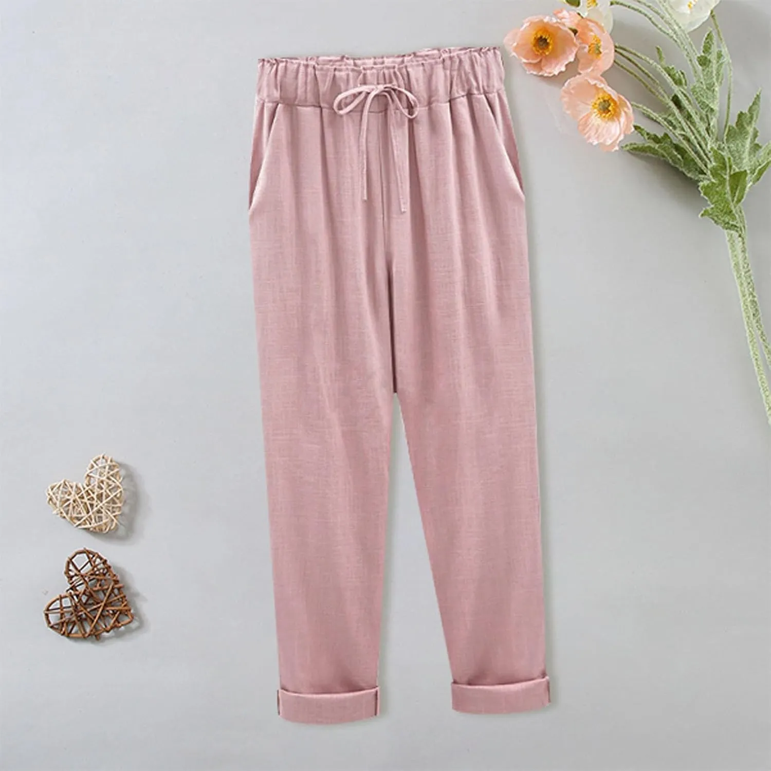 Women Straight Pants Loose Thin Summer Trousers Wide Leg High Waist Trouser Pants Solid Color Skin-Friendly Pants