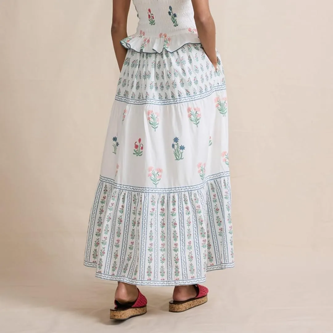 Women Summer Boho Tie Shoulder Dress Y2k Floral Smocked Flowy Long Dress Ruffle Tiered Beach Vocation Sundress