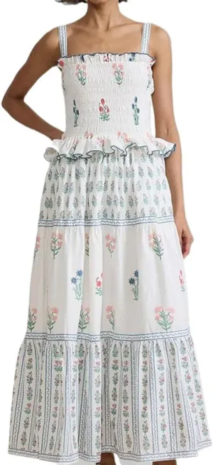 Women Summer Boho Tie Shoulder Dress Y2k Floral Smocked Flowy Long Dress Ruffle Tiered Beach Vocation Sundress